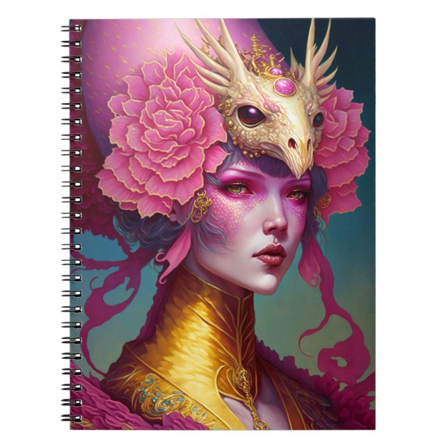 Cuaderno Dragón Rosa Cráneo Mujer Fantasía Arte (Frente)