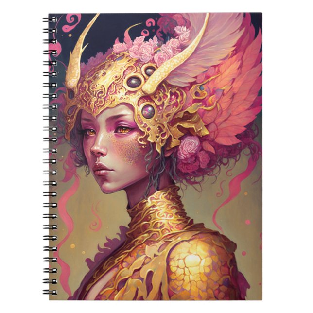 Cuaderno Dragón rosa Mujer Fantasía Arte (Frente)