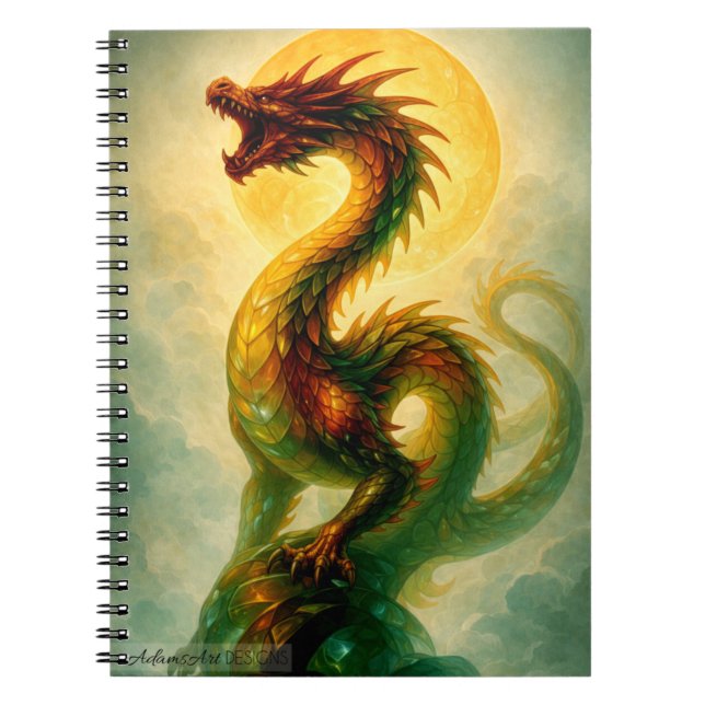 Cuaderno Dragón Serpiente del Sol Dorado Arte de Fantasía (Frente)