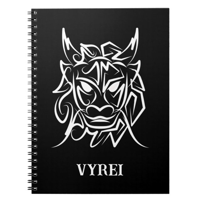 Cuaderno Dragón tribal blanco y negro (Frente)
