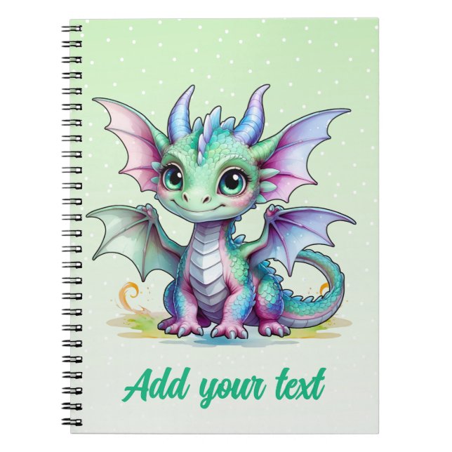 Cuaderno Dragón verde suave para bebé - Portátil de nombre  (Frente)