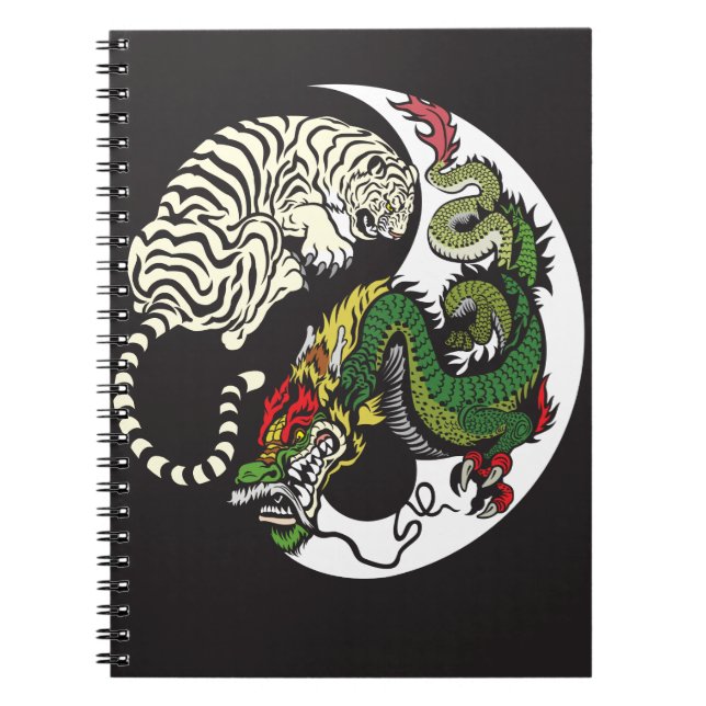 Cuaderno dragón verde y símbolo blanco de yang del yin del (Frente)