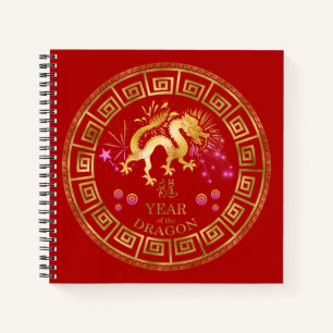 Cuaderno Dragón zodiaco chino rojo/dorado ID542