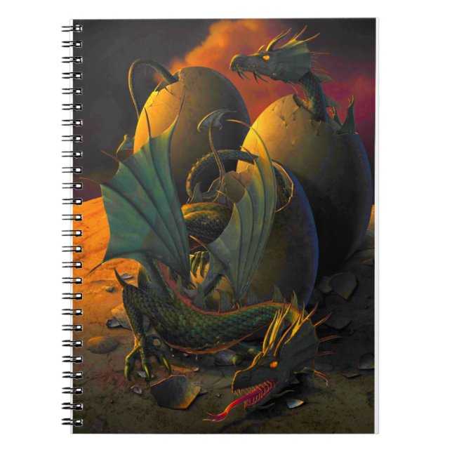 Cuaderno Dragones bebés arrancando los huevos (Frente)