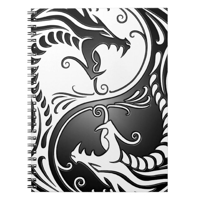 Cuaderno Dragones, blanco y negro de Yin Yang (Frente)