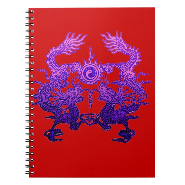 Cuaderno Dragones CHINOS de la púrpura del AÑO NUEVO (Frente)