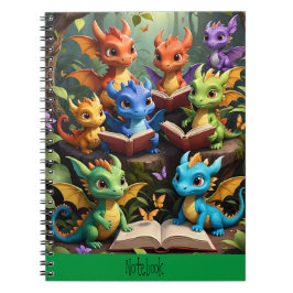Cuaderno Dragones jóvenes leyendo libros en la portada de s