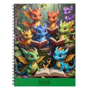 Cuaderno Dragones jóvenes leyendo libros en la portada de s