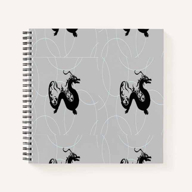 Cuaderno dragones negros en gris (Anverso)
