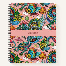 Cuaderno Dragones Patrón Personalizado Arcoiris