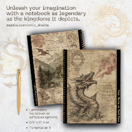 Cuaderno Dragones personalizados y diseño medieval 8.5"x11"