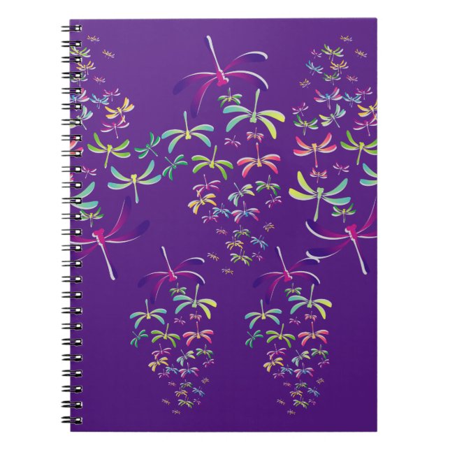 Cuaderno Dragonflies coloridos sobre morado (Frente)