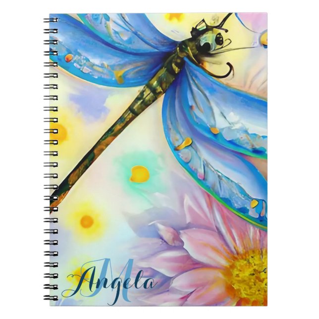 Cuaderno Dragonfly de ala azul acuarela, personalizado (Frente)