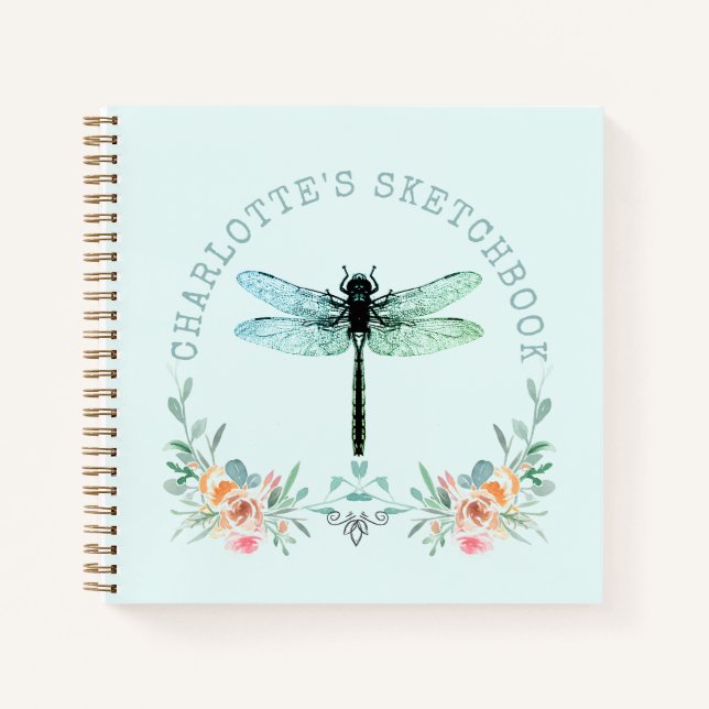 Cuaderno Dragonfly Floral Personalizada Sketchbook (Anverso)