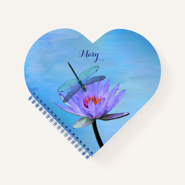 Cuaderno Dragonfly on Water Lily Heart Shaped Notebook (Anverso)