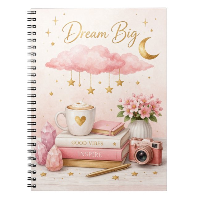 Cuaderno Dream Big Aesthetic Notebook 💖 Cute Pink Journal (Frente)