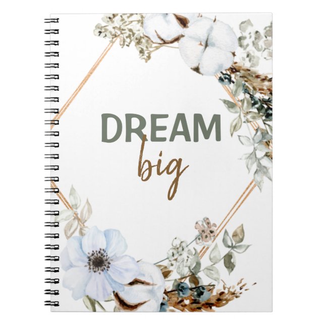 Cuaderno Dream Big Boho Moda Pampas Grass Inspirando Cita (Frente)