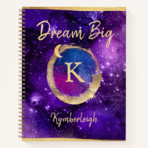 Dream Big Purple Galaxy Glam Gold Monograma Nombre