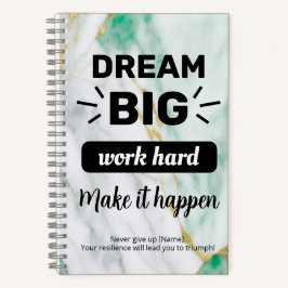 Cuaderno Dream Big Work Hard Emerald Gold Personalizable