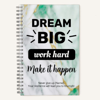 Cuaderno Dream Big Work Hard Emerald Gold Personalizable
