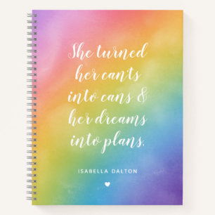 Cuaderno Dreams In Plans Watercolor Rainbow Custom Name