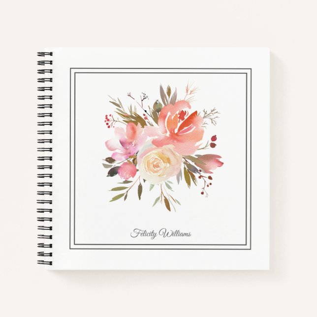 Cuaderno Dreamy Watercolor Floral Bouquet con nombre (Anverso)