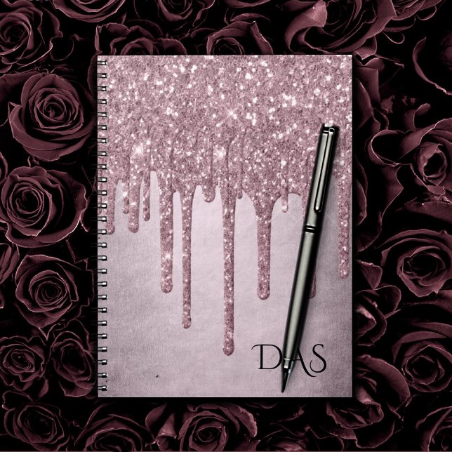 Cuaderno Drin Girly Purpurina | Monograma rosado Dusty Mauv (Subido por el creador)