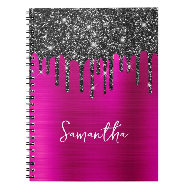 Cuaderno Drin Purpurina negro Magenta Glam Nombre (Frente)