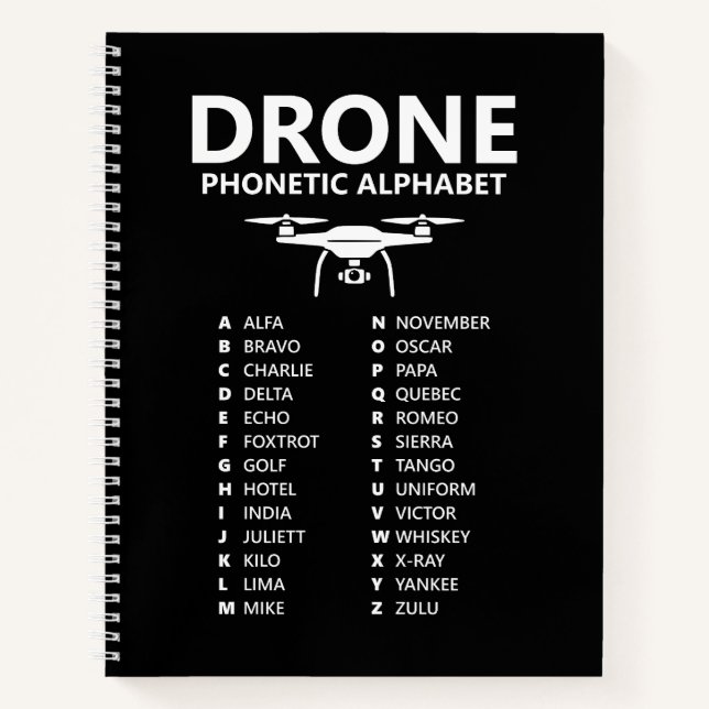 Cuaderno Drone Phonetic Alphabet – Black Graph Notebook (Anverso)
