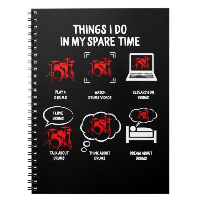 Cuaderno Drum Music Drummer Funny Drums Cosas Que Hago En M (Frente)