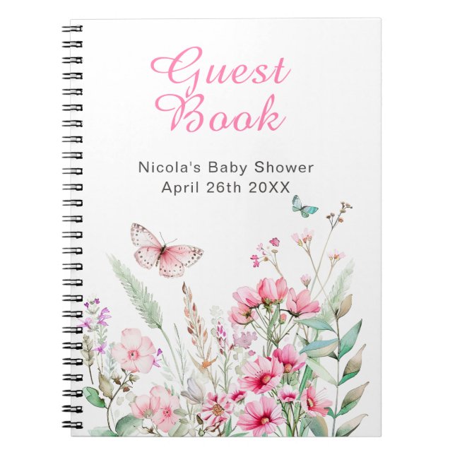 Cuaderno Ducha de bebé floral mariposa rosa de primavera (Frente)