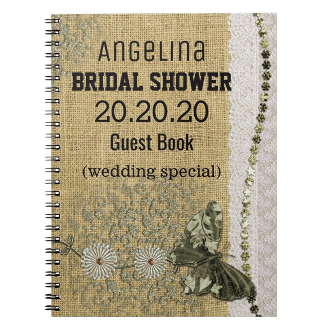 Cuaderno Ducha de novia con imagen personalizada de burlap  (Frente)