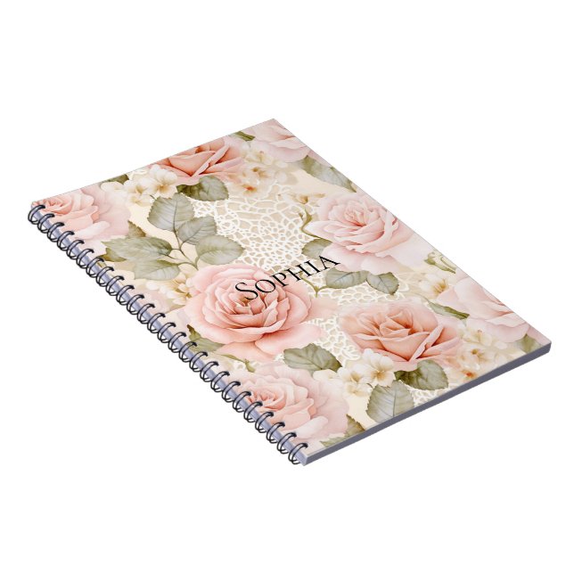 Cuaderno Ducha de Novia Floral Rosas Rosadas Crema (Lado Derecho)