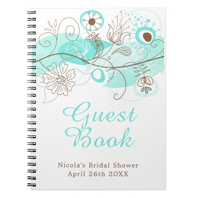 Cuaderno Ducha de Novia Floral Turquesa Torcida (Frente)