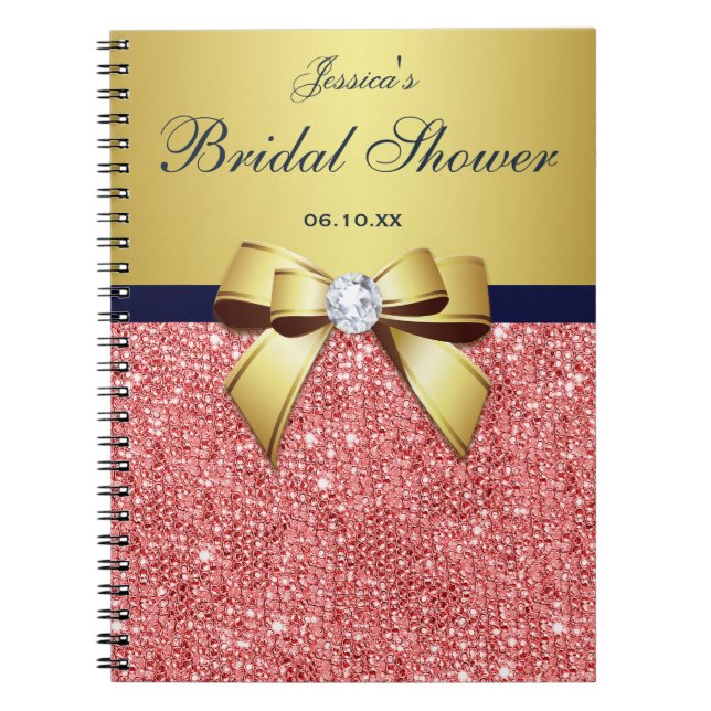 Cuaderno Ducha nupcial Bow Guestbook Secuencias de coral de (Frente)