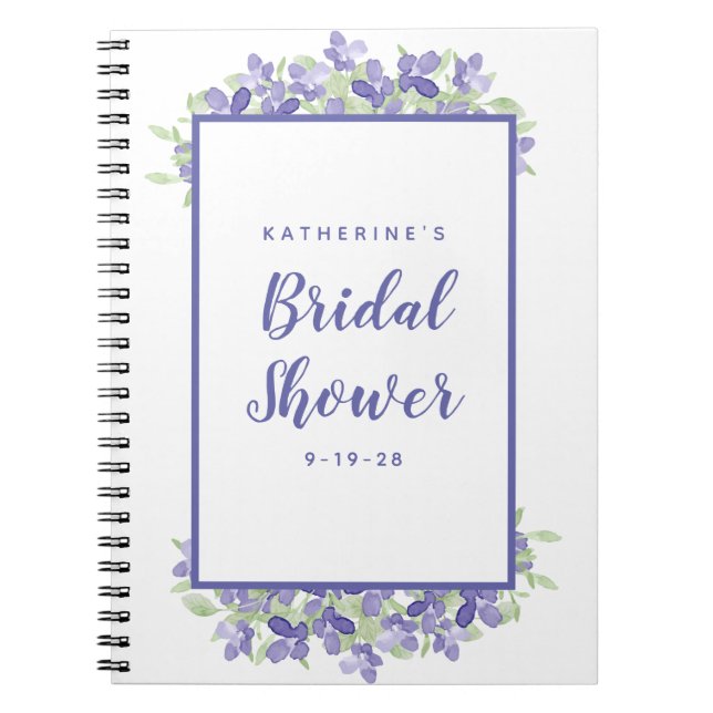 Cuaderno Ducha Nupcial Floral Acuarela Periwinkle Nupcial (Frente)