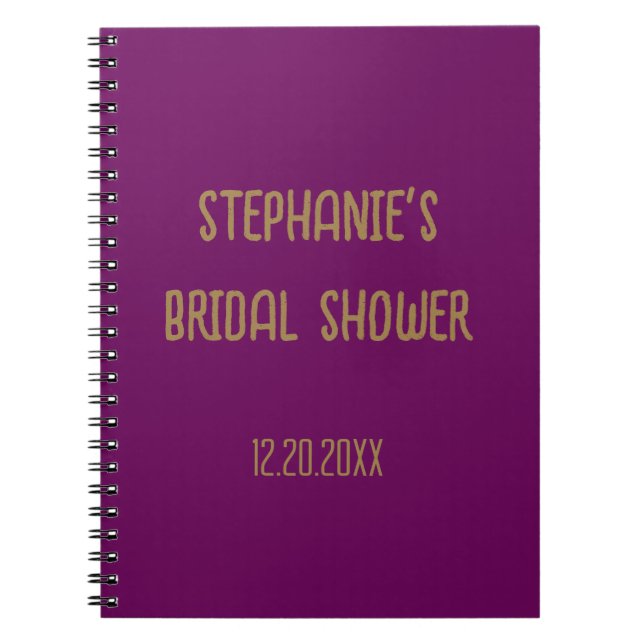 Cuaderno Ducha nupcial Nombre Boda Purple Gold Invitado (Frente)