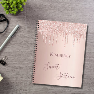 Cuaderno Dulce 16.º rosa  purpurina de oro de 16 años