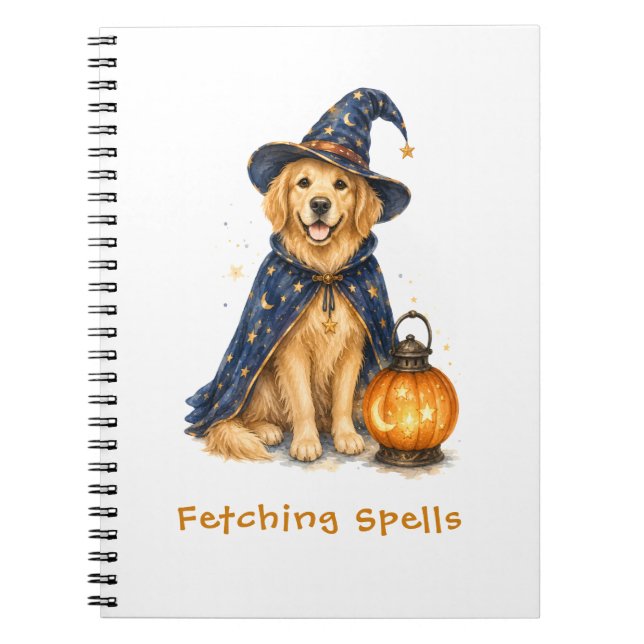 Cuaderno Dulce Brujo de Halloween Retriever Dorado (Frente)