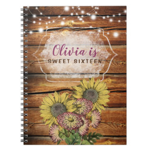 Cuaderno Dulce de girasol rústico Personalizado Dieciséis