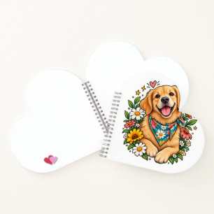 Cuaderno Dulce diseño digital de Golden Retriever floral do