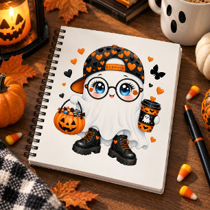 Cuaderno Dulce Fantasma de Halloween con Café y Calabaza