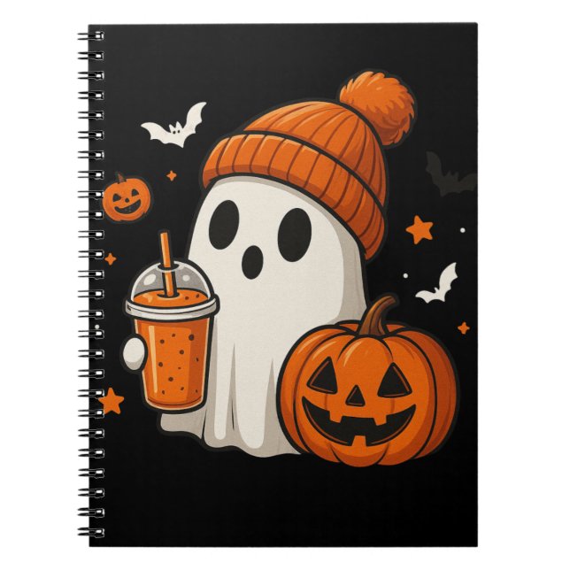 Cuaderno Dulce Fantasma de Halloween con Calabaza y Bebida  (Frente)