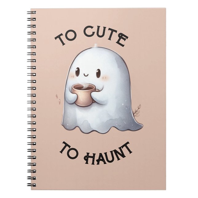 Cuaderno Dulce Fantasma Kawaii que Sostiene Café Acuarela  (Frente)
