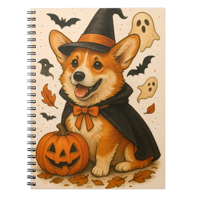 Cuaderno Dulce Halloween Cute Adorable Calabaza Corgi (Frente)