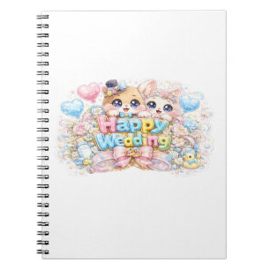 Cuaderno Dulce Kawaii Feliz Boda Pareja Animales Pastel Pi
