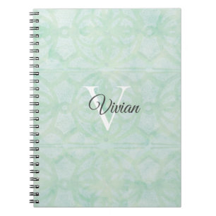 Cuaderno Dulce Mint Green Watercolor Monograma Nombre Tira