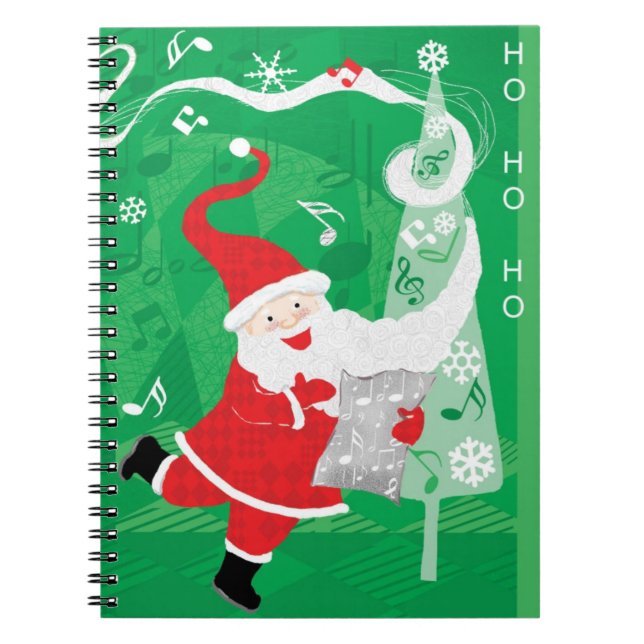 Cuaderno Dulce Navidad, Santa Claus cantando y bailando (Frente)