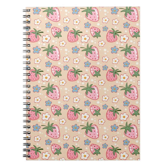 Cuaderno Dulce patrón continuo de fresa y margarita (Frente)