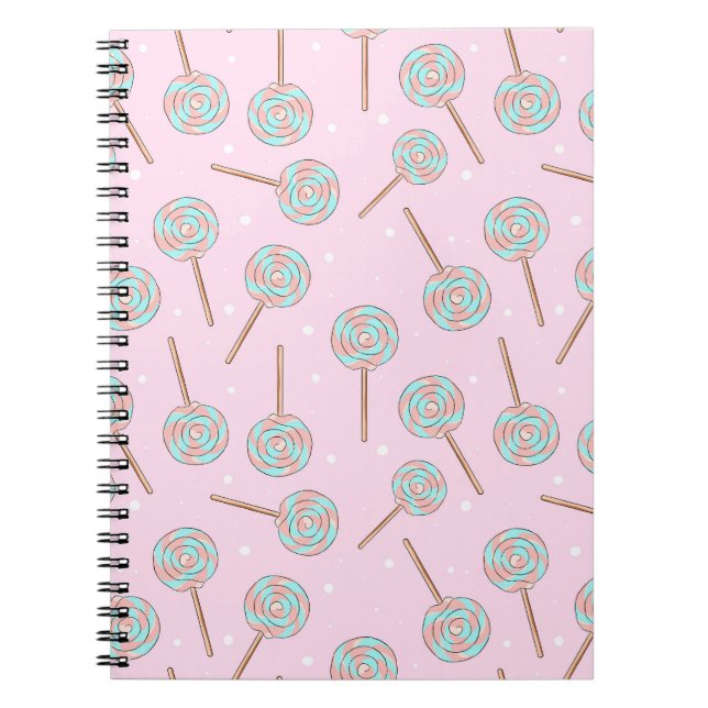 Cuaderno Dulce Patrón Continuo de Piruleta Pastel Rosa (Frente)